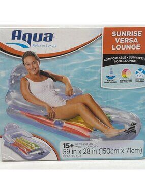 Aqua Sunrise Versa Lounge Inflatable Pool Chair With Drink Holder & Footrest